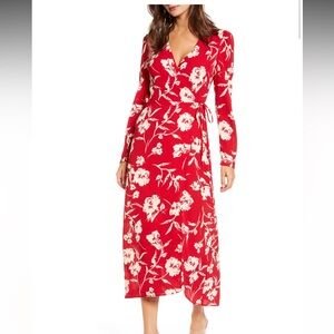 Red Floral Wrap Dress